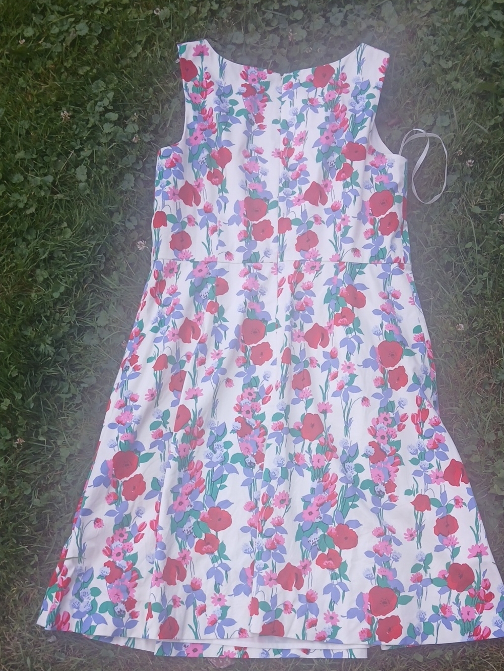 Talbots White Floral Midi Dress with Red, Pink And Lavendar Blooms - Picture 4 of 6